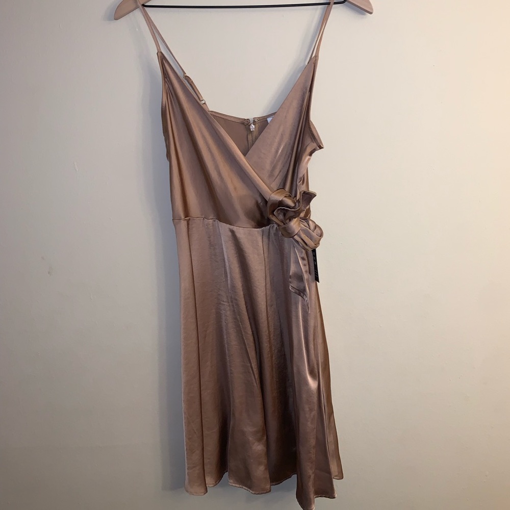 Satin Wrap Fit And Flare Dress